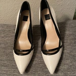 White House Black Marker White pointy High Heels